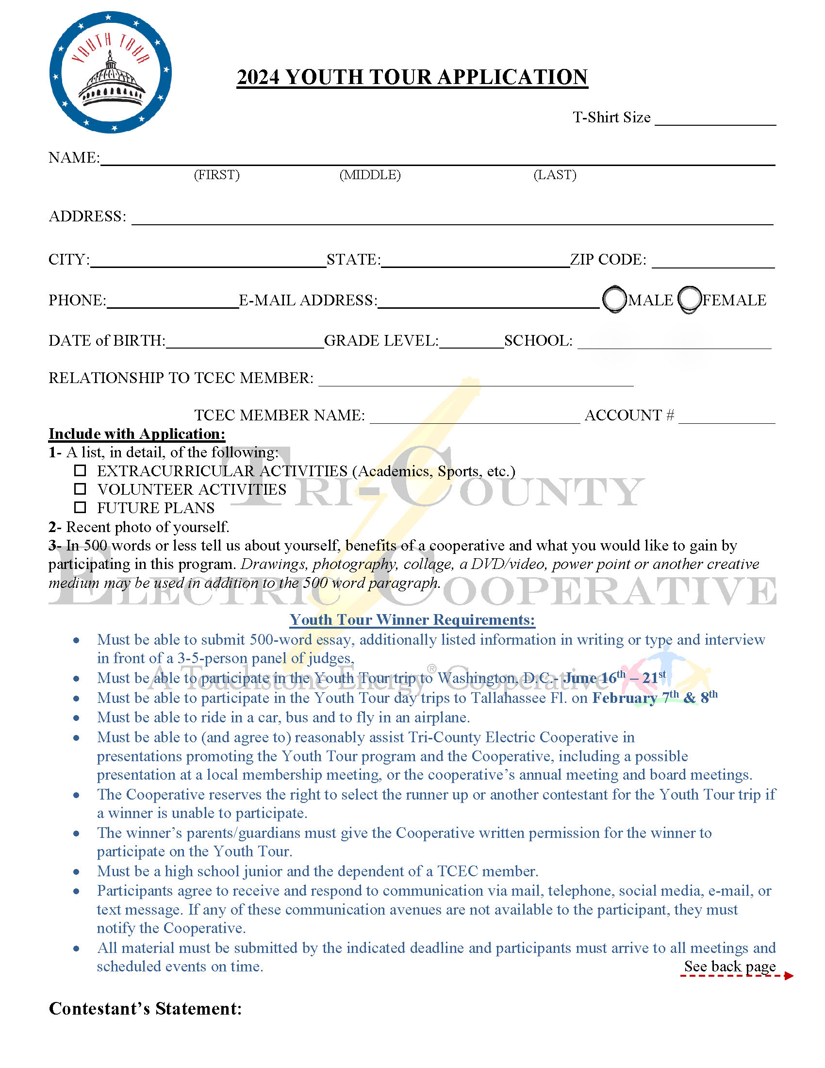Youth Tour Application - Click here to download
