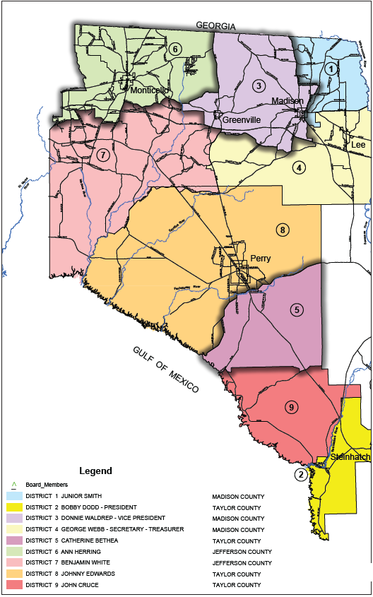 Map of TCEC service territory highlighting district 3 and 5 and 6