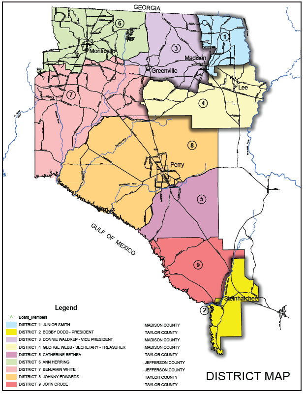 Map of TCEC service territory show district 1 and 4 and 2